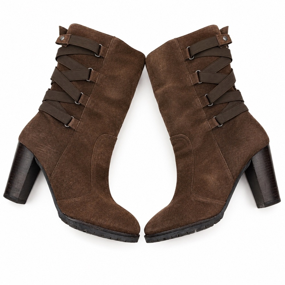 Biviel Brown Suede Block Heel Ankle Boots Women's Size 36 US 5.5